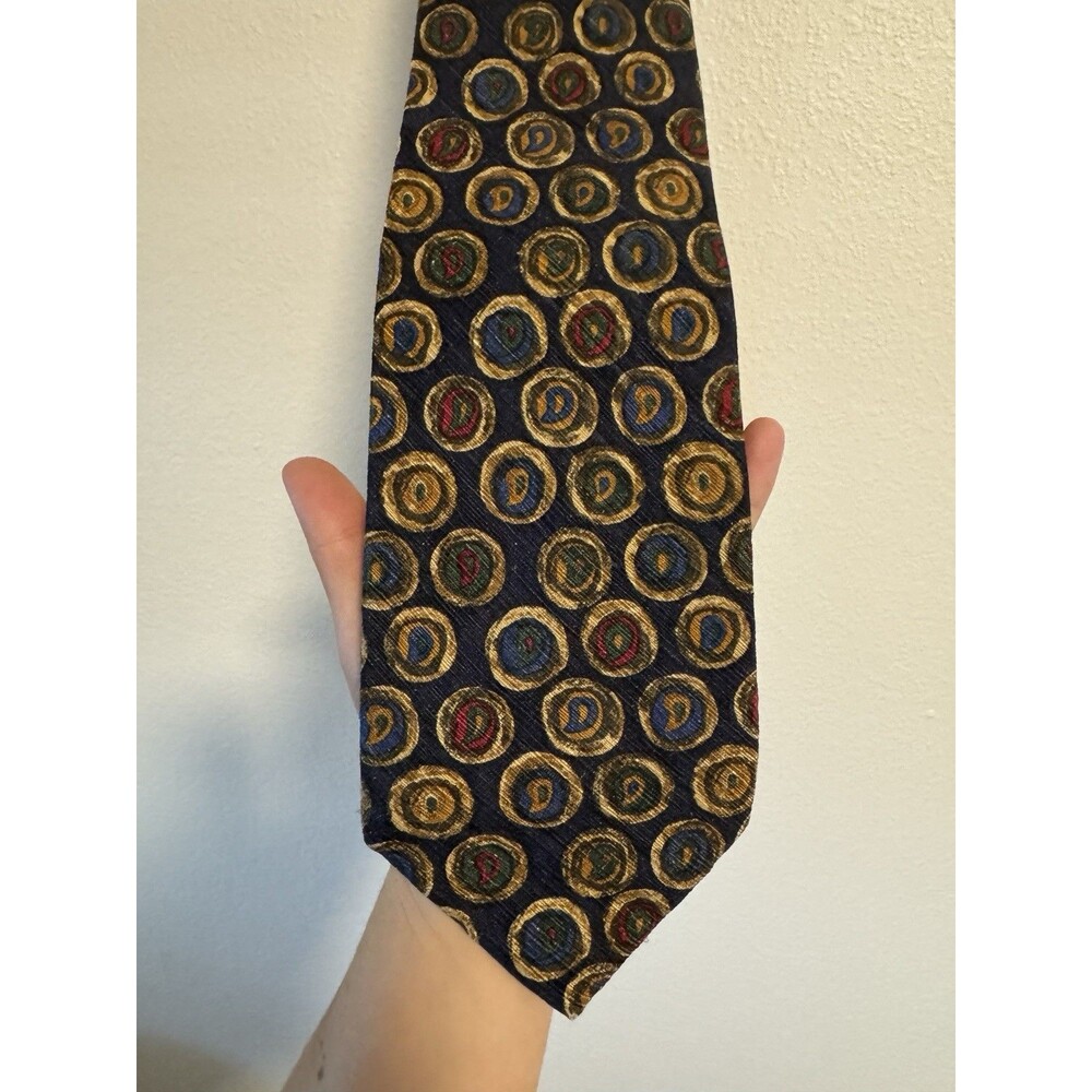 Allea Milano for Nordstrom 100% Silk Tie Black Gold Peacock Eye Made in Italy